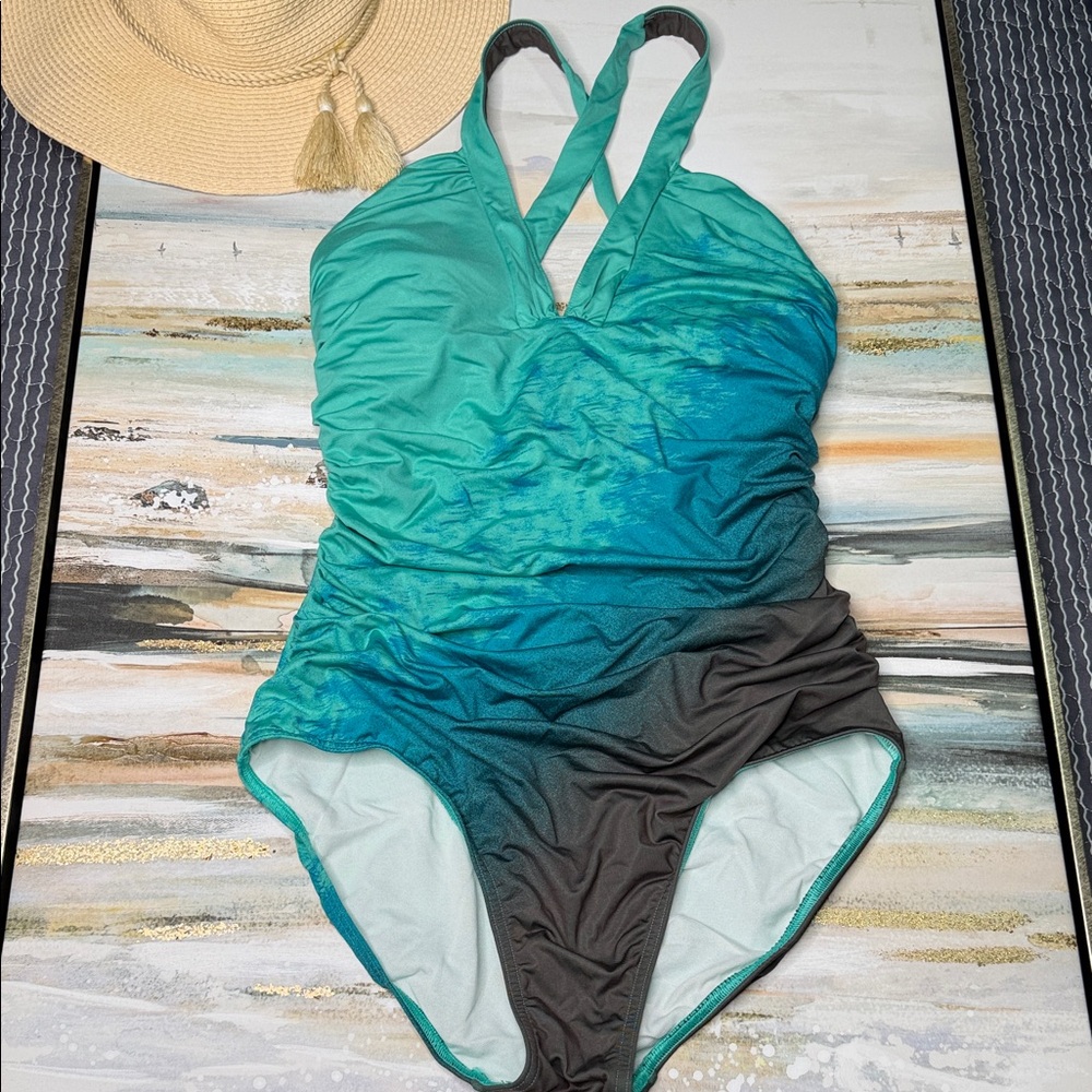 Calvin Klein Teal and Black One-Piece Swimsuit
